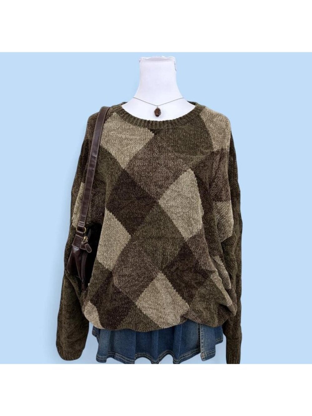 90s earth tone diamond skater sweater